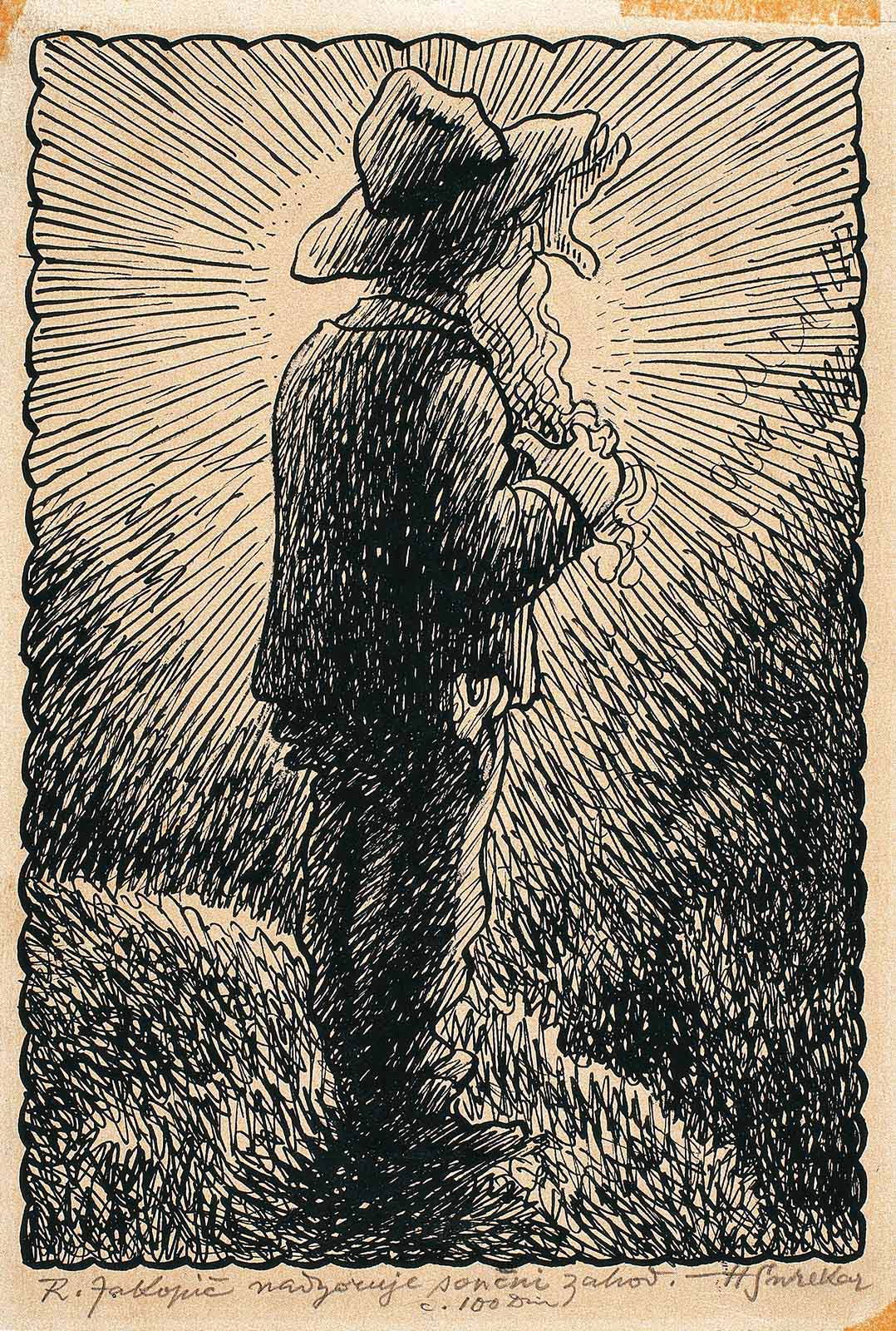 Rihard Jakopič nadzoruje sončni zahod, (pred ali 1929)