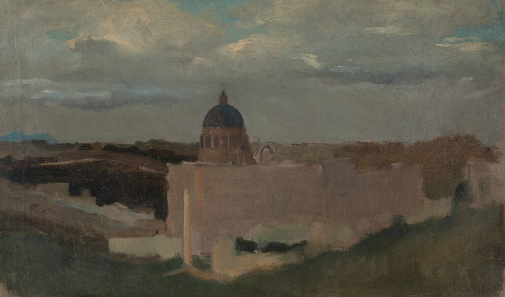 Janez Šubic, Kupola cerkve sv. Petra v Rimu, (1875), olje, platno, 14 x 23 cm