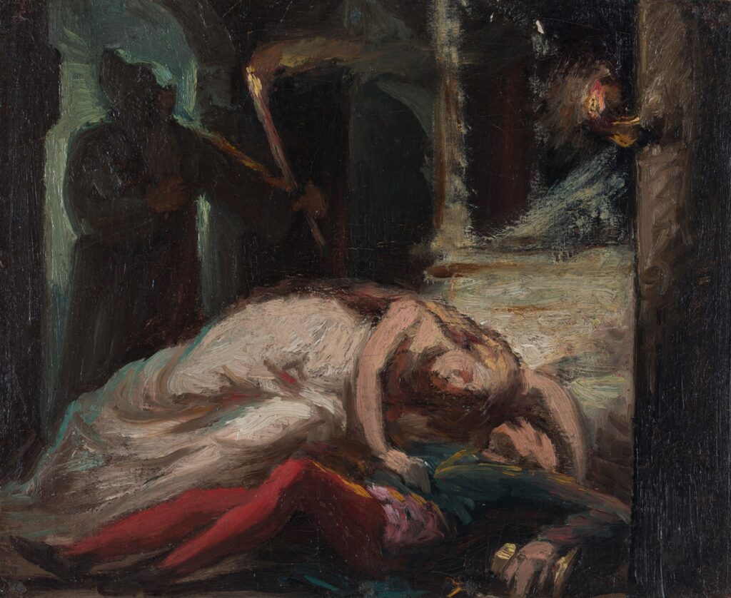 Janez Šubic, Romeo in Julija (študija), (ok. 1875), olje, platno, 18 x 21,5 cm