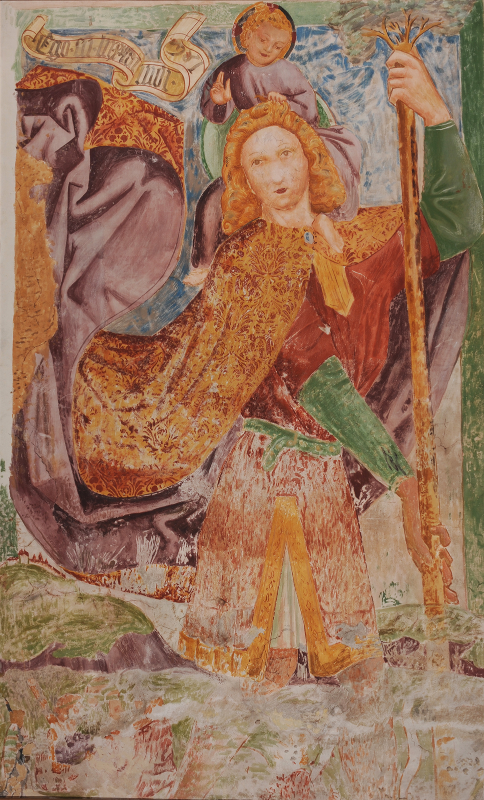 Maški mojster, Sv. Krištof, iz cerkve sv. Miklavža, Mače, Preddvor, 1467, kopija 1961 (Izidor Molè)