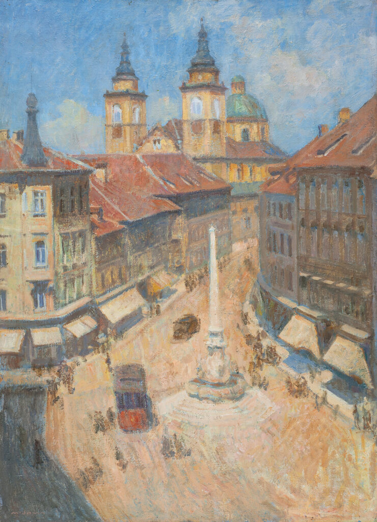 Šenklavž z Robbovim vodnjakom (ok. 1936), olje, platno, 109,5 x 79 cm sign. l. sp.: M. JAMA