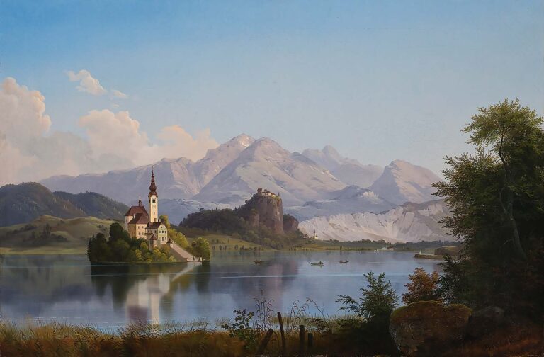 Marko Pernhart, Bled, 1854, olje, platno, 52,5 x 79 cm