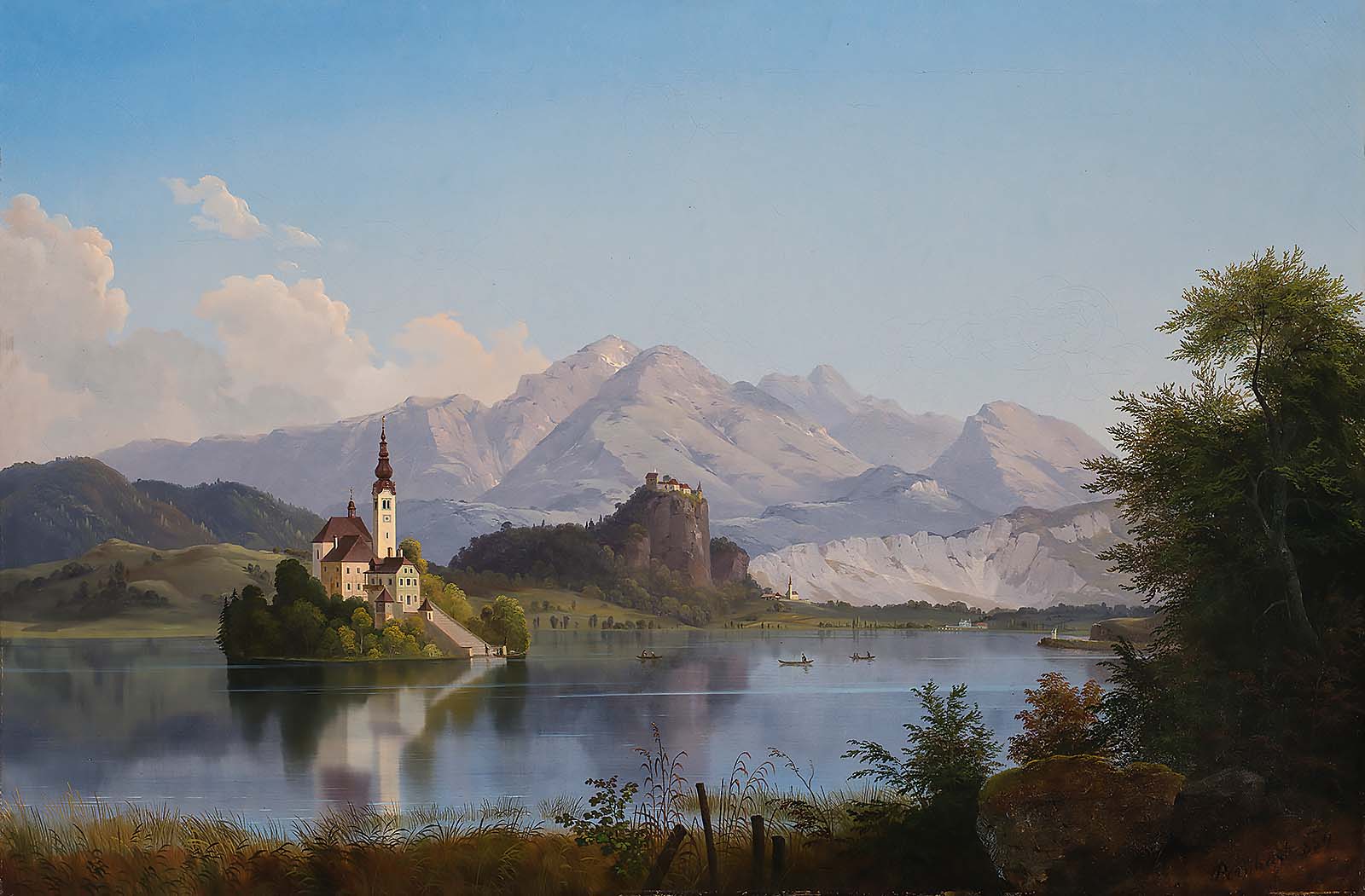 Marko Pernhart, Bled, 1854, olje, platno, 52,5 x 79 cm
