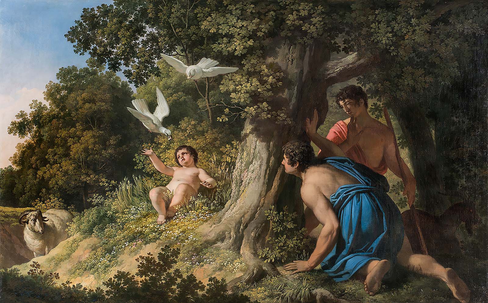 Franc Kavčič/Caucig, Semiramido hranijo golobi, (pred 1810), olje, platno, 103 x 164 cm