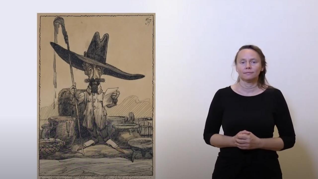 Karikatura - predstavitev nove kretnje v slovenskem znakovnem jeziku - Hinko Smrekar: Ivan Vavpotič (video)